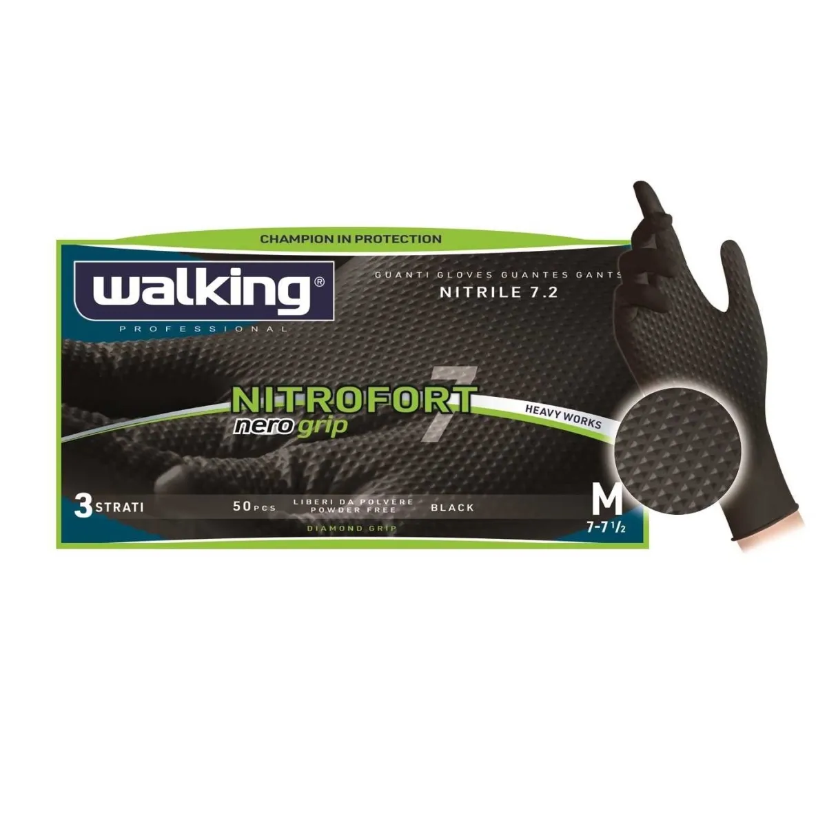 Guanti In Nitrile Spessorato Walking Nitrofort Grip | Neri | Codice BR01525