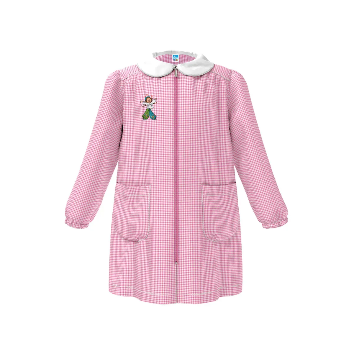 Grembiule Asilo Bimba con Zip Lunga e Ricamo Ballerina